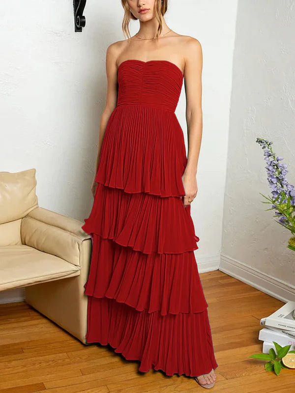 omberprom Strapless Emerald Evening Dress Green Ruffle Multi-Layer Long Prom Dress