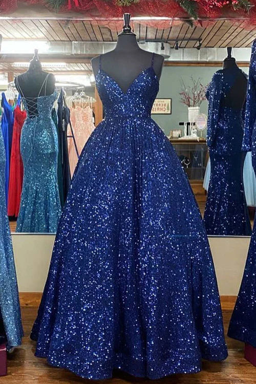omberprom Elegant Stunning Pink Sequins A-Line Long Prom Dress Evening Dress