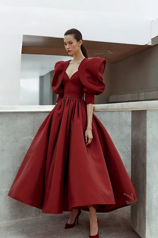 Wine Red Satin Sweetheart Long A-Line Prom Dress, Wine Red Evening Dress TP1076