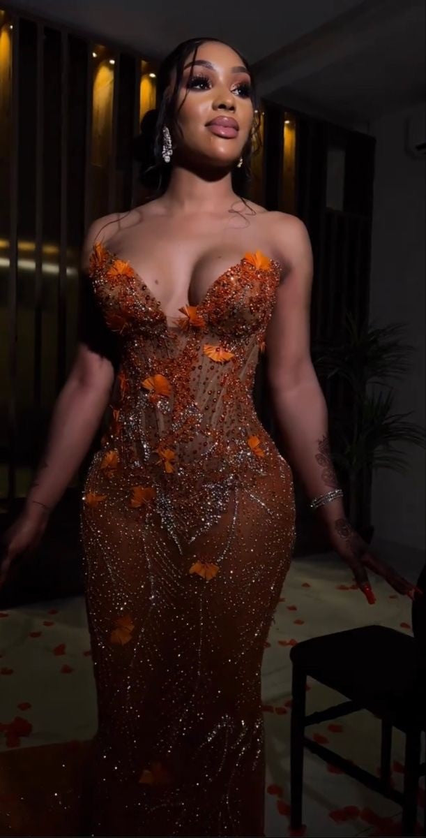 Mermaid Orange Prom Dresses Sleeveless 17th Birthday Outfits P394