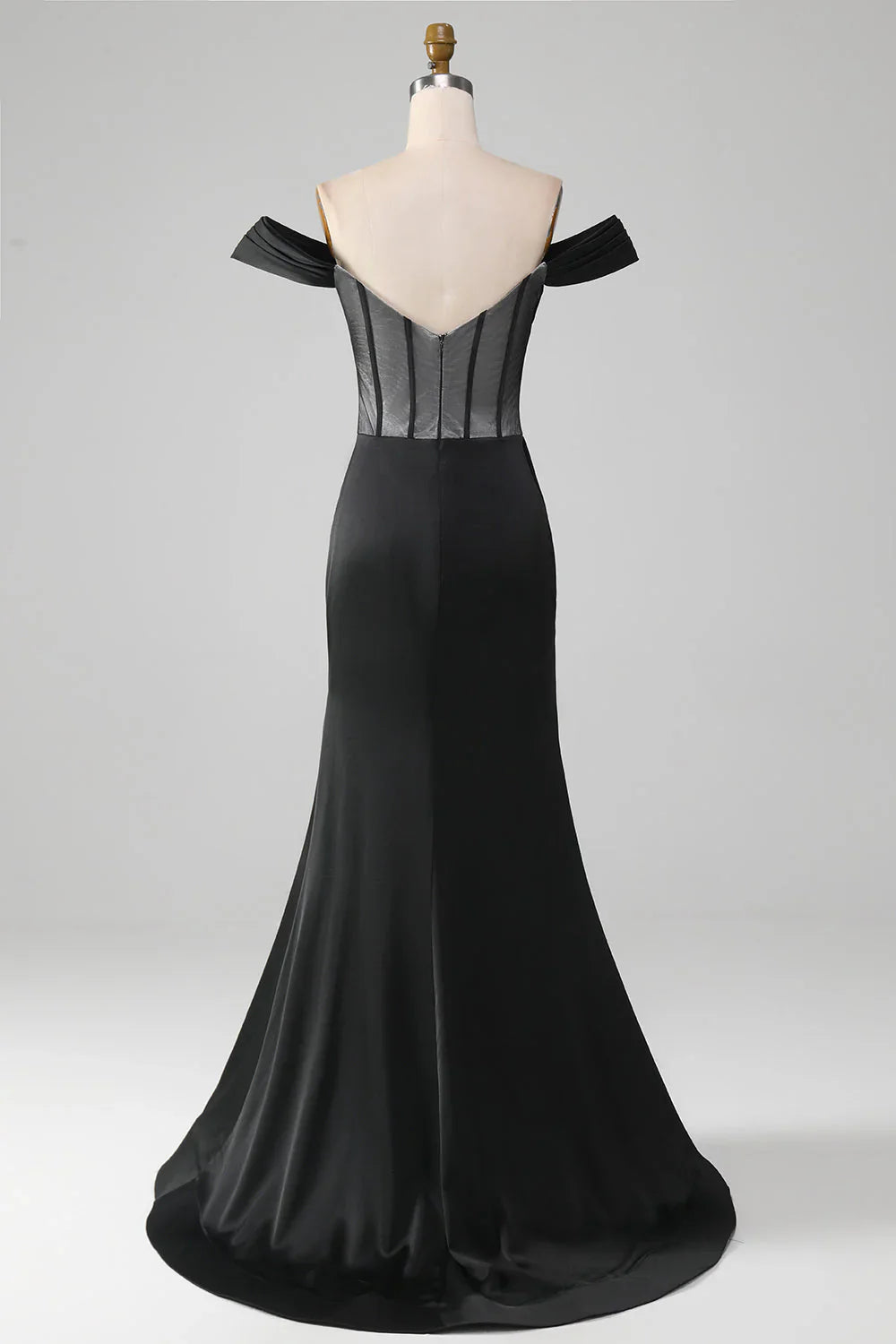 omberprom Black Off the Shoulder Evening Dress Corset Satin Mermaid Prom Dress with Slit
