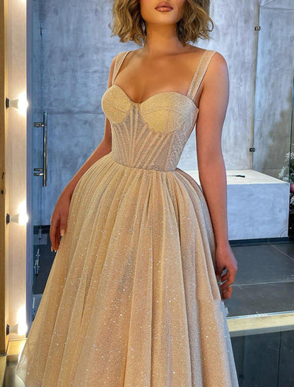 omberprom Ball Gown Prom Dresses Formal Women's Dresses Wedding Guest Wedding Party Ankle Length Sleeveless Spaghetti Strap Tulle with Glitter Sequin