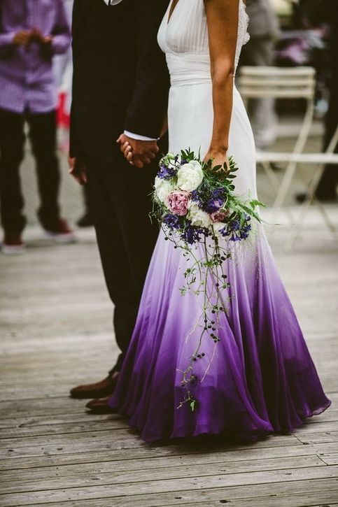 V Neck Ombre Prom Dresses, A Line Wedding Prom Gowns
