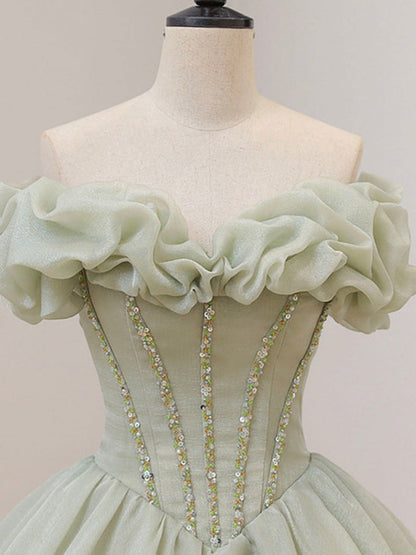 Green Beaded Ball Gown Sweetheart Formal Dress, Green Evening Dress Sweet 16 Dress