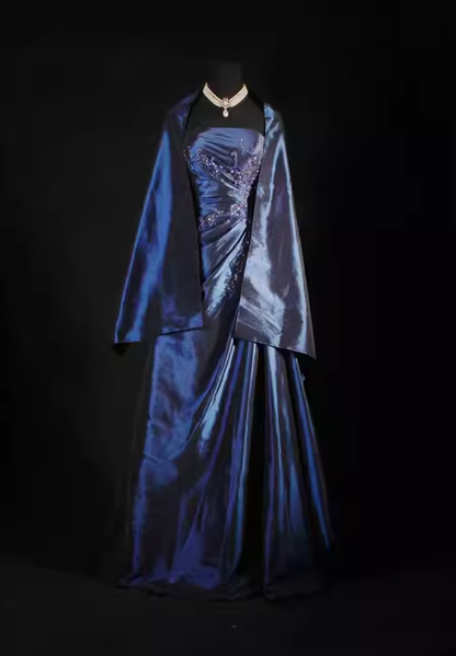 Vintage Ball Gowns Strapless Navy Blue Satin Long Prom Dress