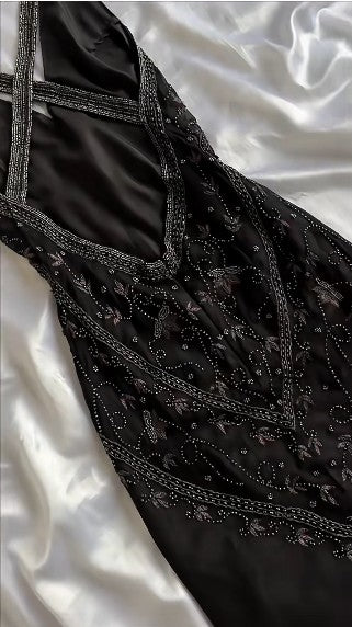 Vintage Black Beaded Halter Neck Mermaid Chiffon Prom Dresses For Prom Enchanted Backless Sleeveless Prom Gowns