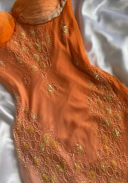 Vintage Gradient Orange Spaghetti Straps Chiffon Lace Sheath Prom Dress Elegant Prom Dresses Gown