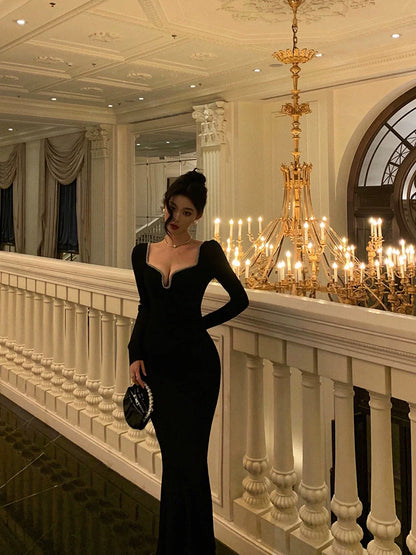 Black dress sexy mermaid party dress      S5571