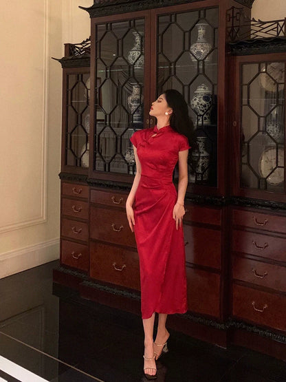 New Chinese style red cheongsam dress women evening party dress    S5509