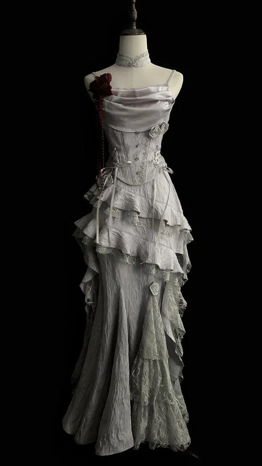 Silver Grey Retro Fashion Elegant Long/Short Lace Homecoming Dress Prom Dress Evening Gown,AST2286