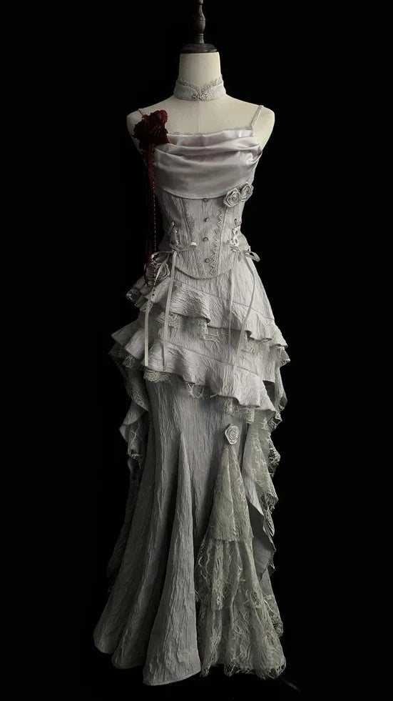 Silver Grey Retro Fashion Elegant Long/Short Lace Homecoming Dress Prom Dress Evening Gown,AST2286