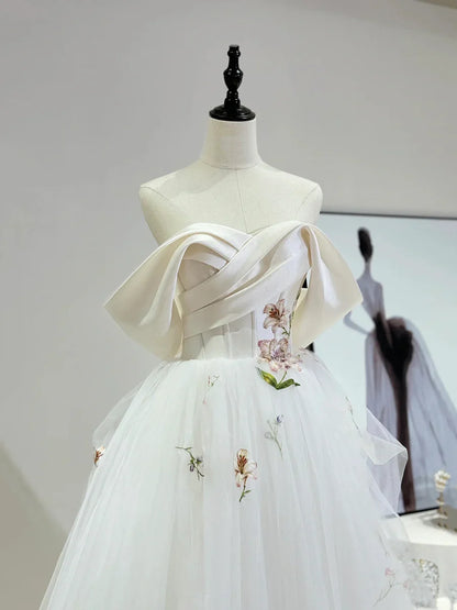 Beautiful Tulle Lace Long Prom Dress, Off the Shoulder Evening Party Dress TP936
