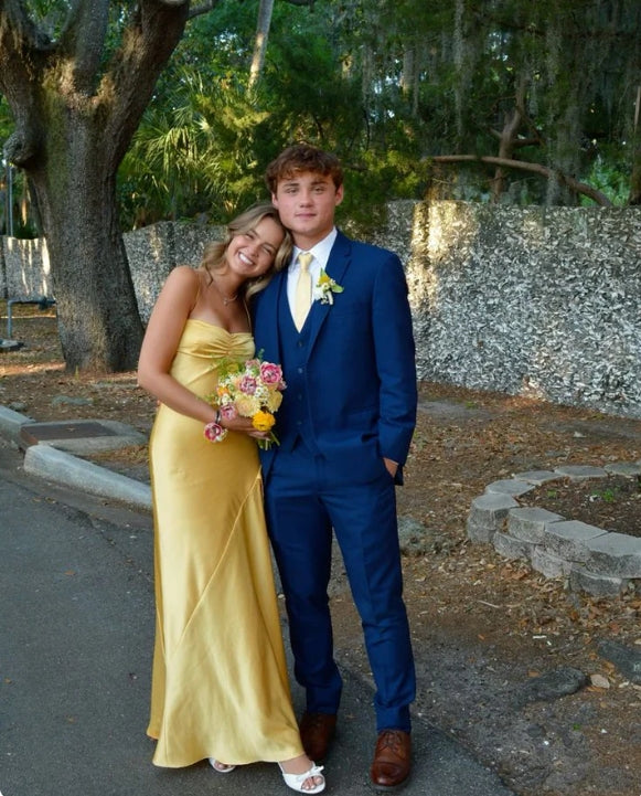 omberprom Elegant Yellow Mermaid Spaghetti Straps Long Prom Dress Simple Evening Party Dress Formal Dress With Slit