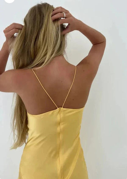 omberprom Elegant Yellow Mermaid Spaghetti Straps Long Prom Dress Simple Evening Party Dress Formal Dress With Slit
