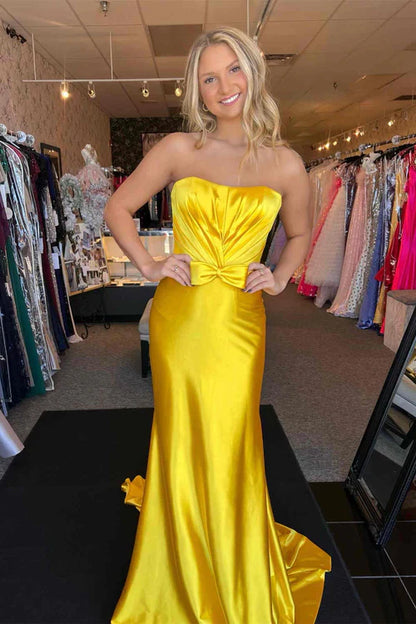 omberprom Elegant Red Evening Dress Strapless Bow Mermaid Long Prom Dress