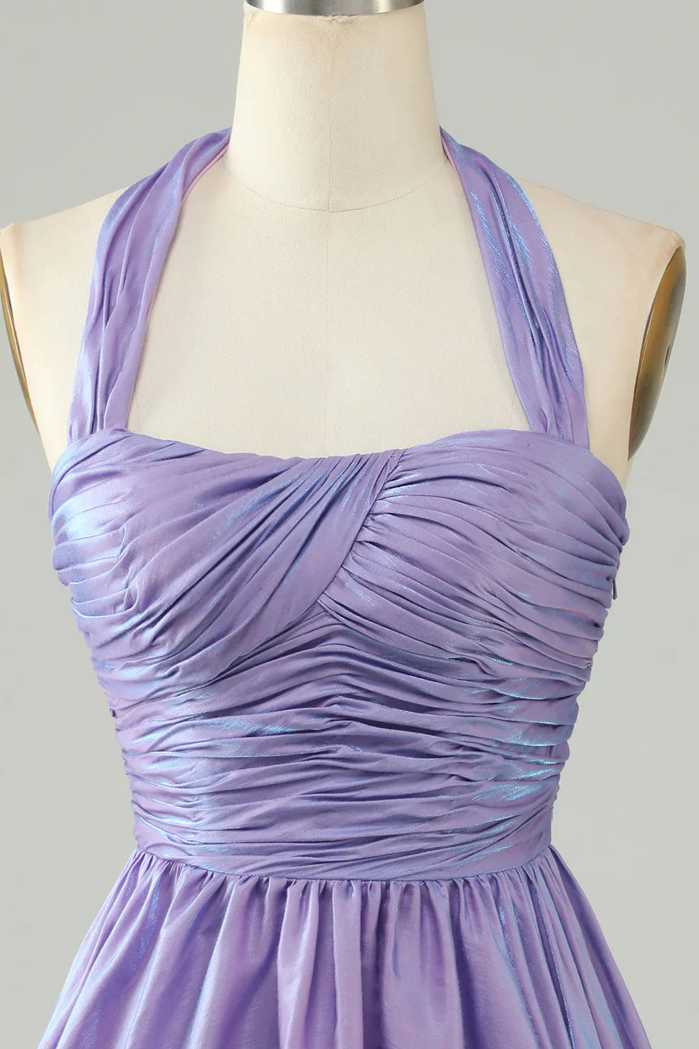 omberprom A Line Short Homecoming Dress Halter Open Back Sleeveless Purple Back To School Dress
