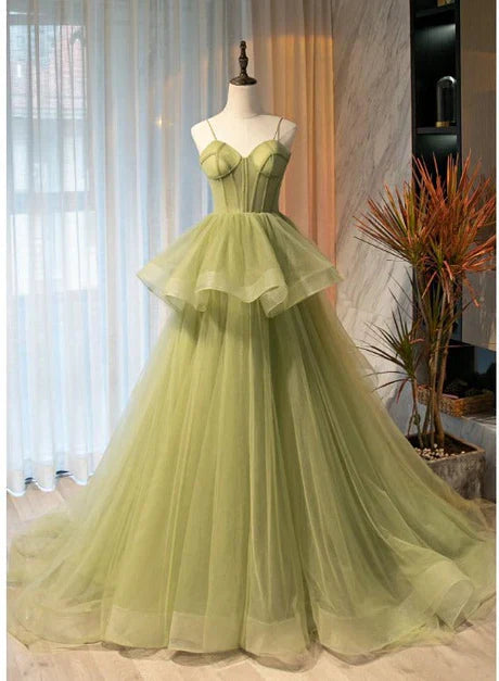 omberprom Beautiful Green Tulle Layers Ball Gown Wedding Party Dress Long Evening Dress Prom Dress Wholesale