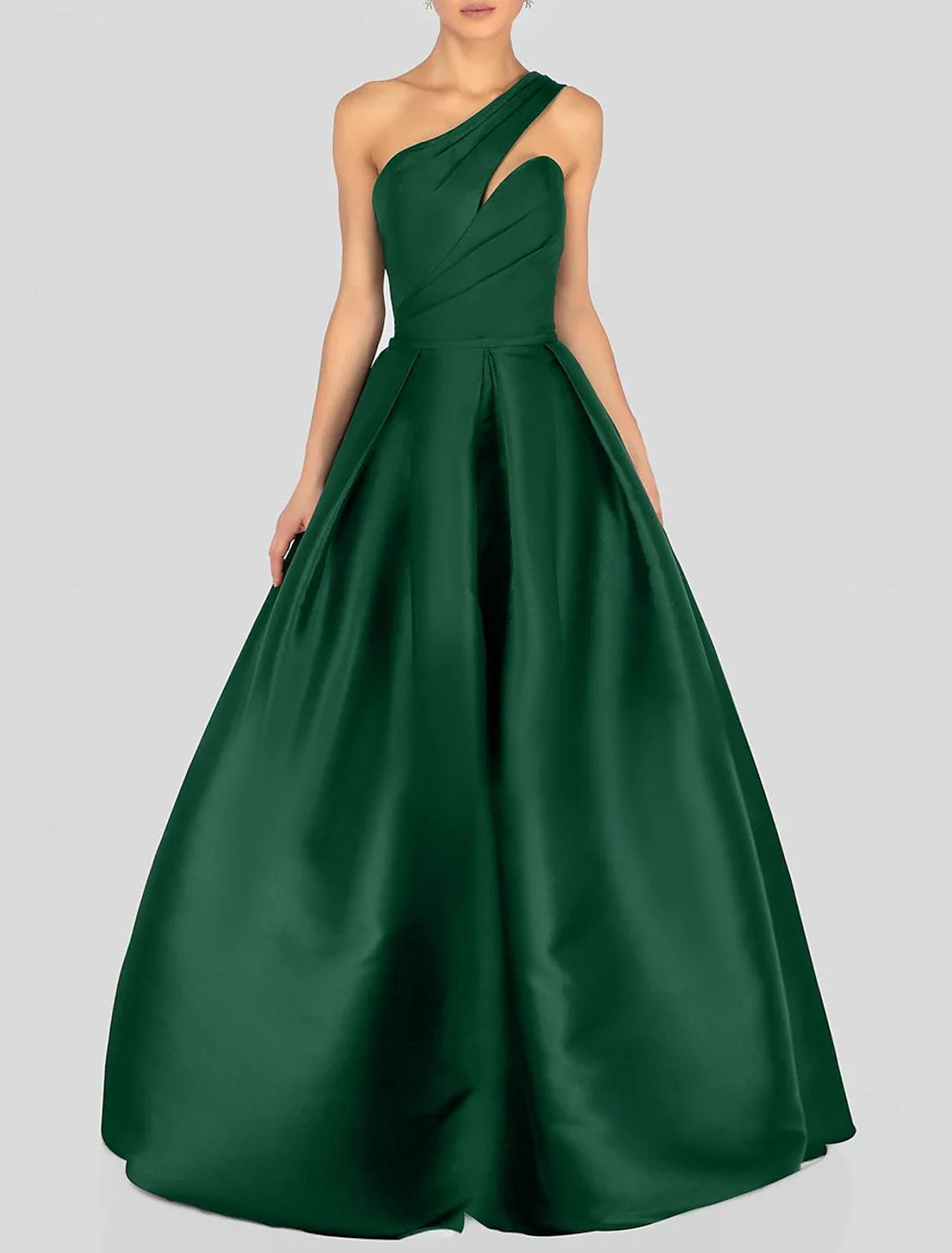 omberprom A-Line Prom Dresses Gowns Evening Dresses Dress Black Formal Dress Floor Length Sleeveless One Shoulder Satin with Ruched