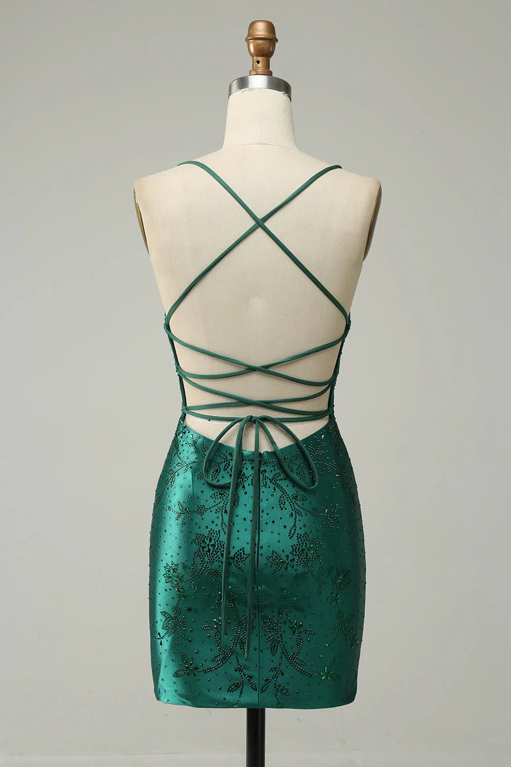omberprom Homecoming Dress Dark Green Beaded Tight With Criss Cross Back